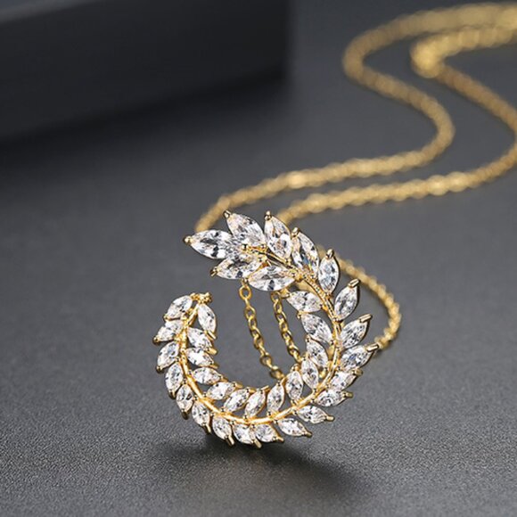 Gold wheat ear pendant copper inlaid zircon necklace - Picture 1 of 4